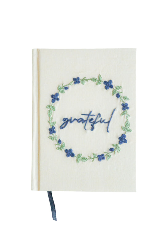 "Grateful" Circlet Hand-Embroidered Journal