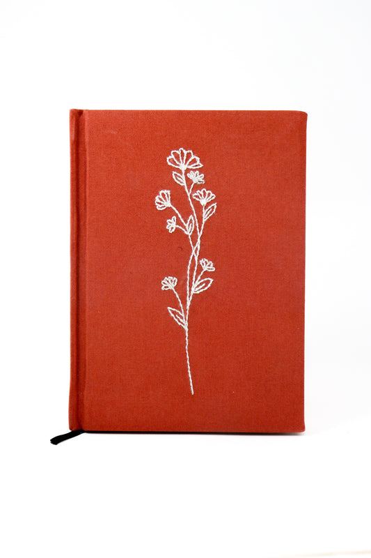 Minimalist Wildflower Sprig Hand-Embroidered Journal
