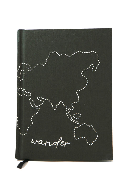 Minimalist Map “Wander” Hand-Embroidered Journal