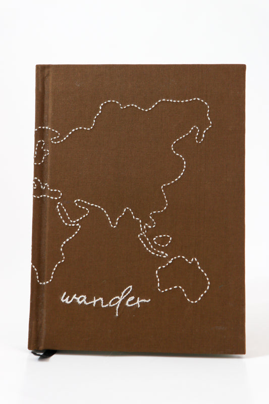 Minimalist Map “Wander” Hand-Embroidered Journal