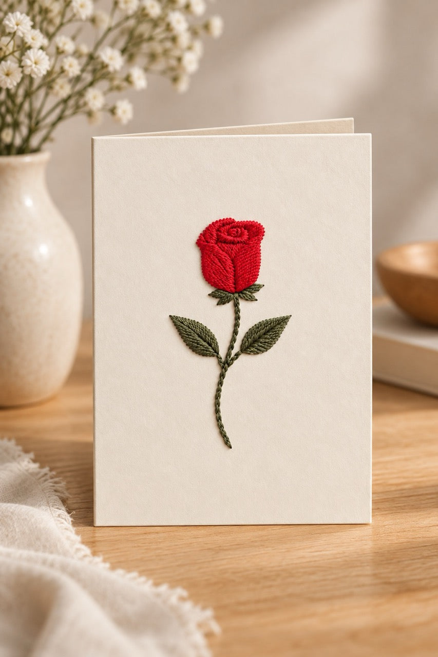 “Rose” Hand-Embroidered Greeting Card