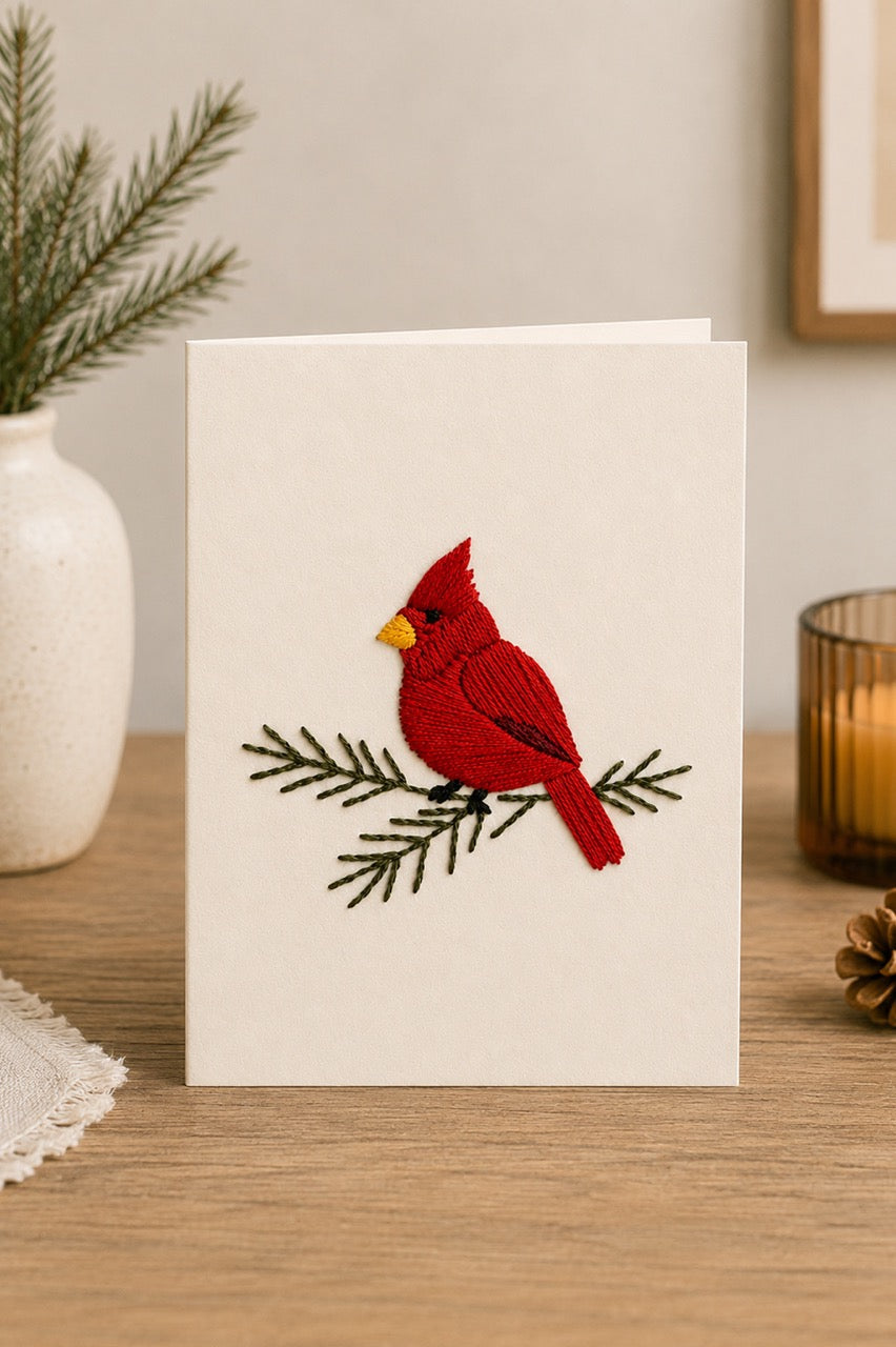 “Cardinal” Hand-Embroidered Greeting Card