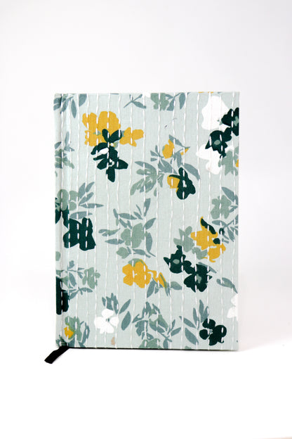 Kantha Stitching Light Mint Floral On Pattern Design Hand-Embroidered Journal