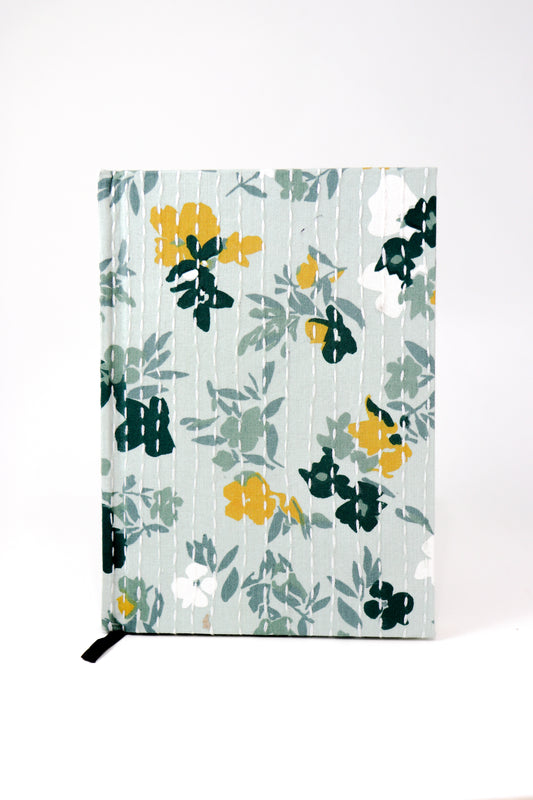 Kantha Stitching Light Mint Floral On Pattern Design Hand-Embroidered Journal
