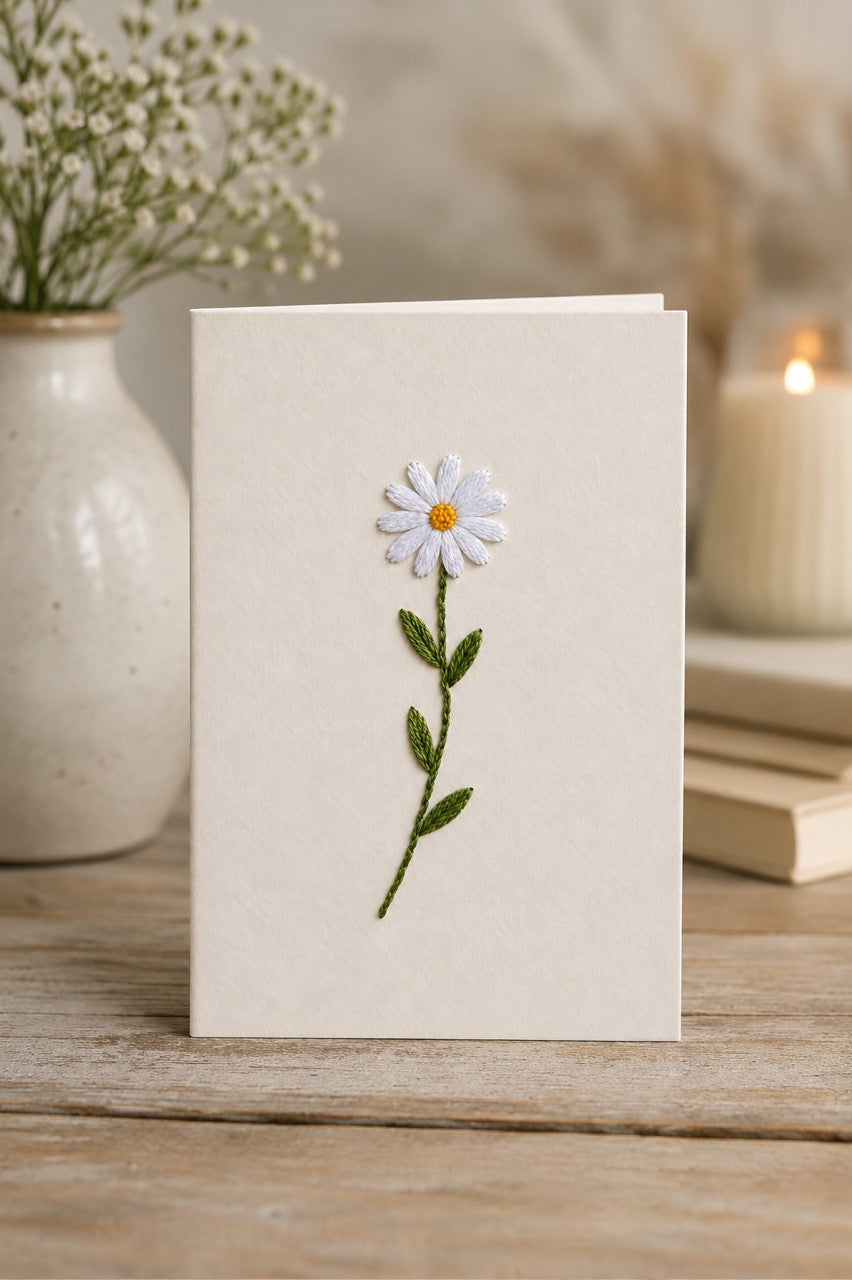 “Daisy” Hand-Embroidered Greeting Card