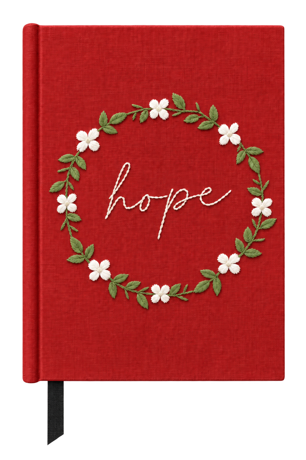 Red Flowers Hope hand-embroidered journal