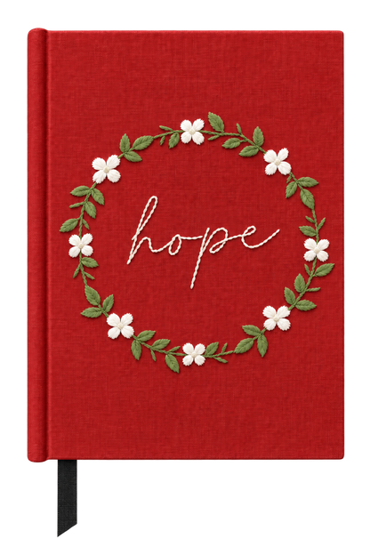 Red Flowers Hope hand-embroidered journal