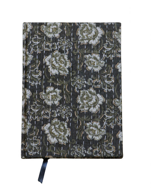 Kantha Stitching “Sepia Garden” On Pattern Design Hand-Embroidered Journal
