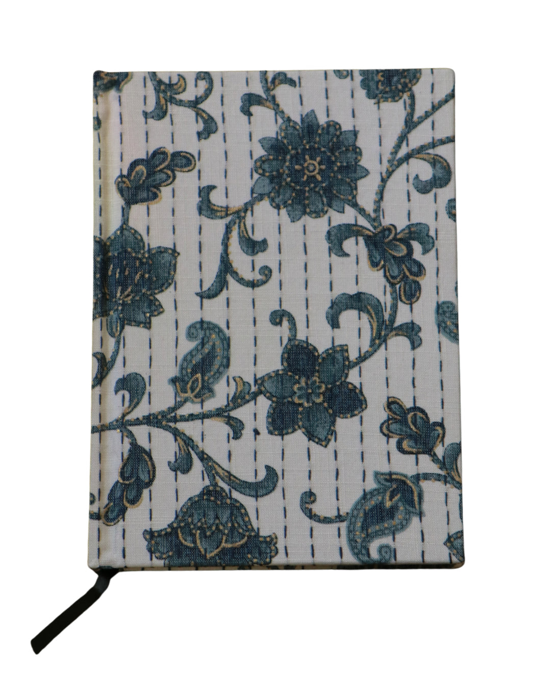 Kantha Stitching “Blue Botanicals” On Pattern Design Hand-Embroidered Journal