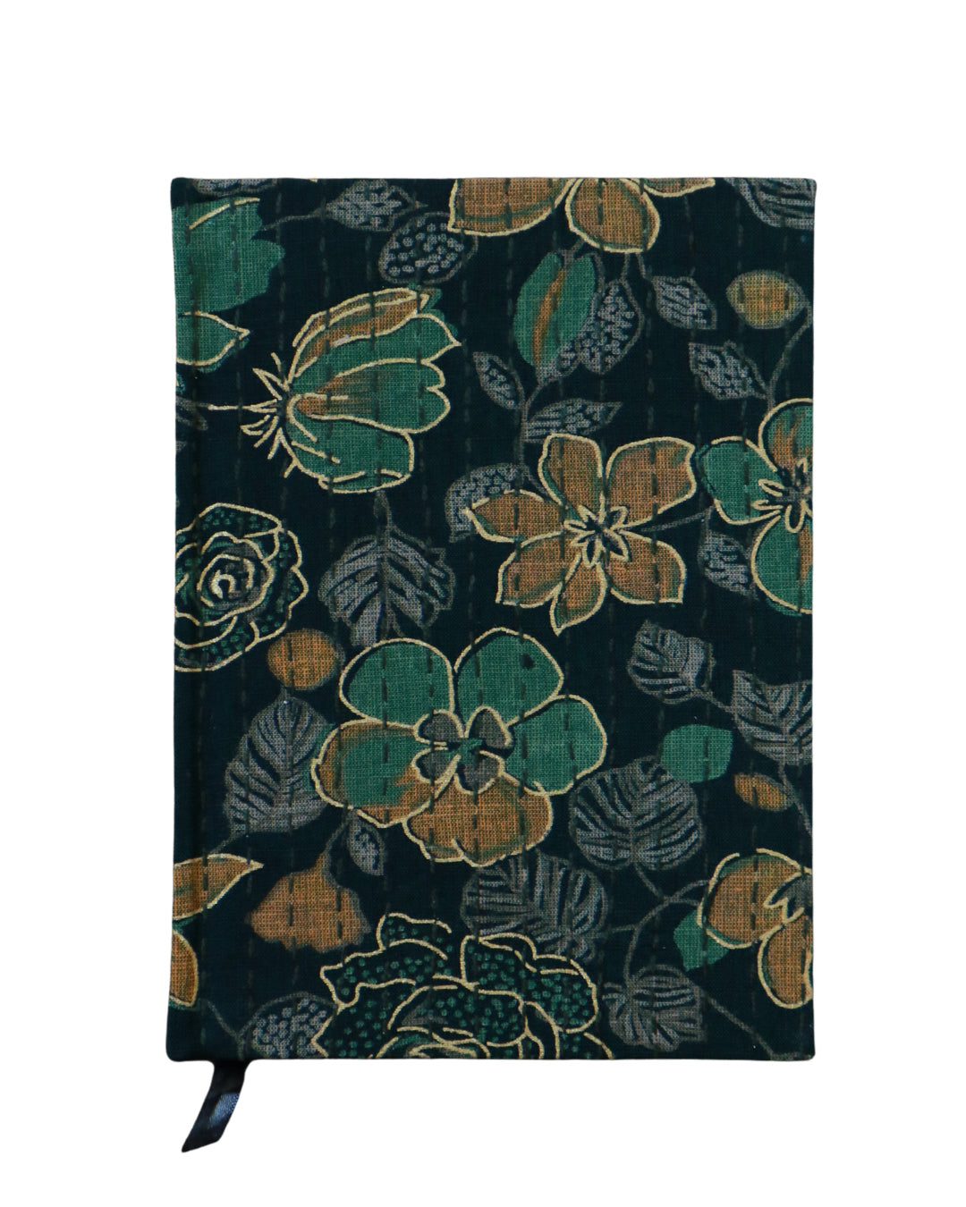 Kantha Stitching "Emerald Petals" On Pattern Design Hand-Embroidered Journal