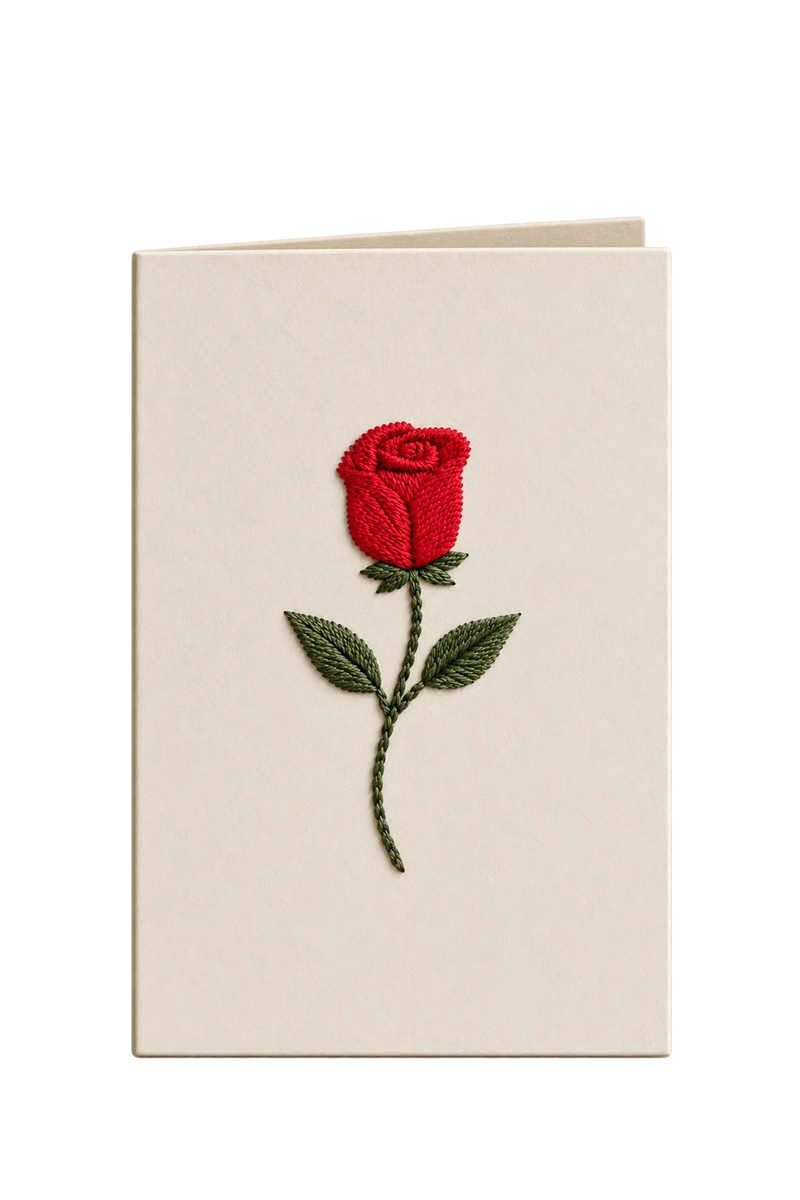 “Rose” Hand-Embroidered Greeting Card