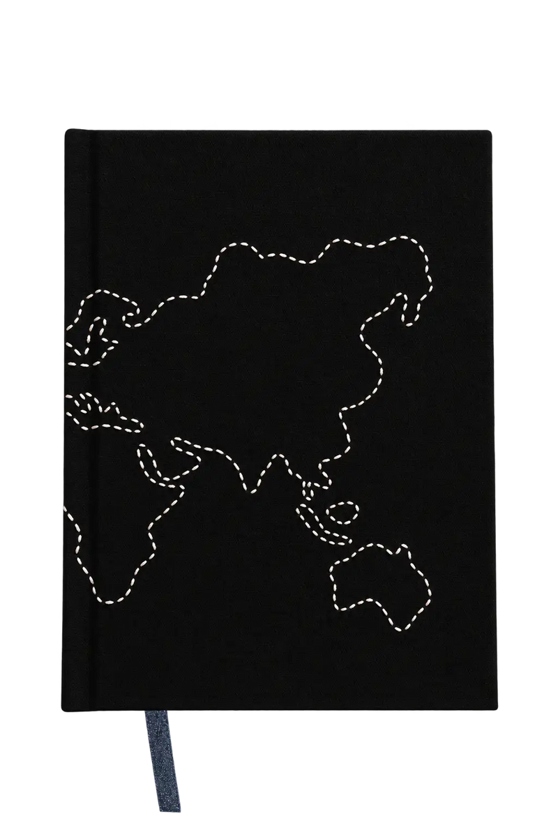 “World Map” Hand-Embroidered Journal