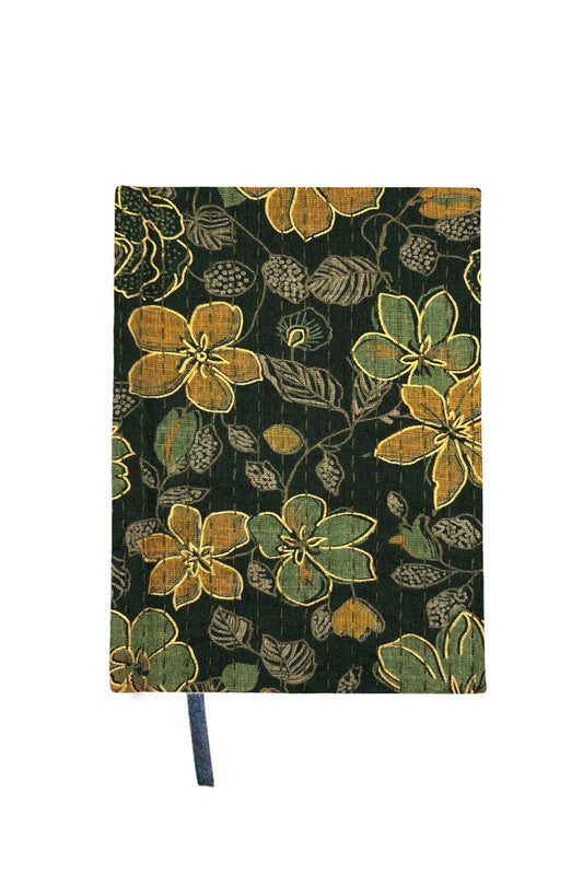 Kantha Stitching "Emerald Petals" On Pattern Design Hand-Embroidered Journal