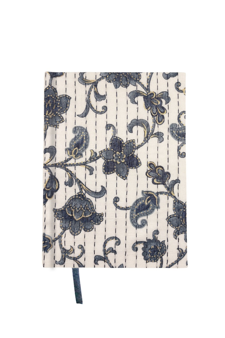 Kantha Stitching “Blue Botanicals” On Pattern Design Hand-Embroidered Journal