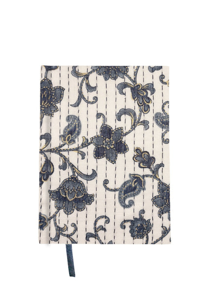 Kantha Stitching “Blue Botanicals” On Pattern Design Hand-Embroidered Journal