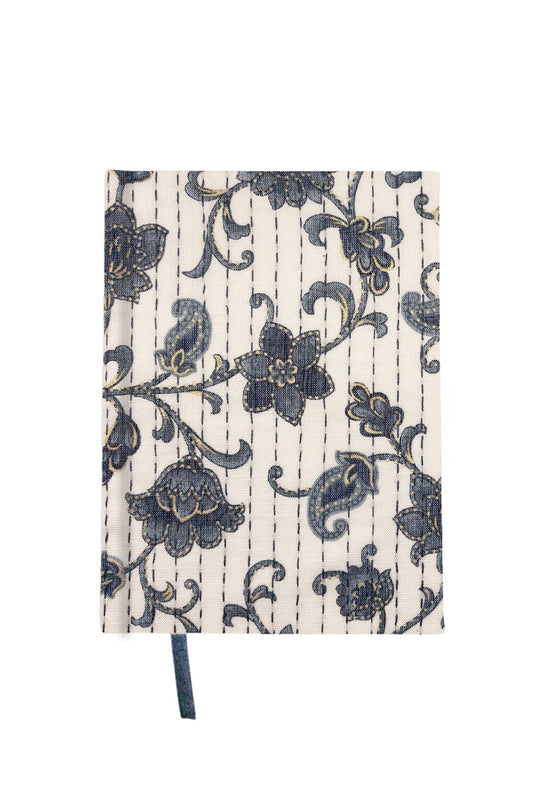 Kantha Stitching “Blue Botanicals” On Pattern Design Hand-Embroidered Journal