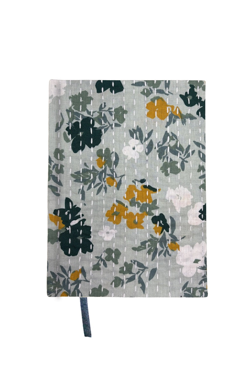 Kantha Stitching Light Mint Floral On Pattern Design Hand-Embroidered Journal